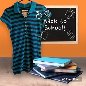 Red Camel Vintage Womens Juniors Size Medium Slim Blue Striped Polo Shirt